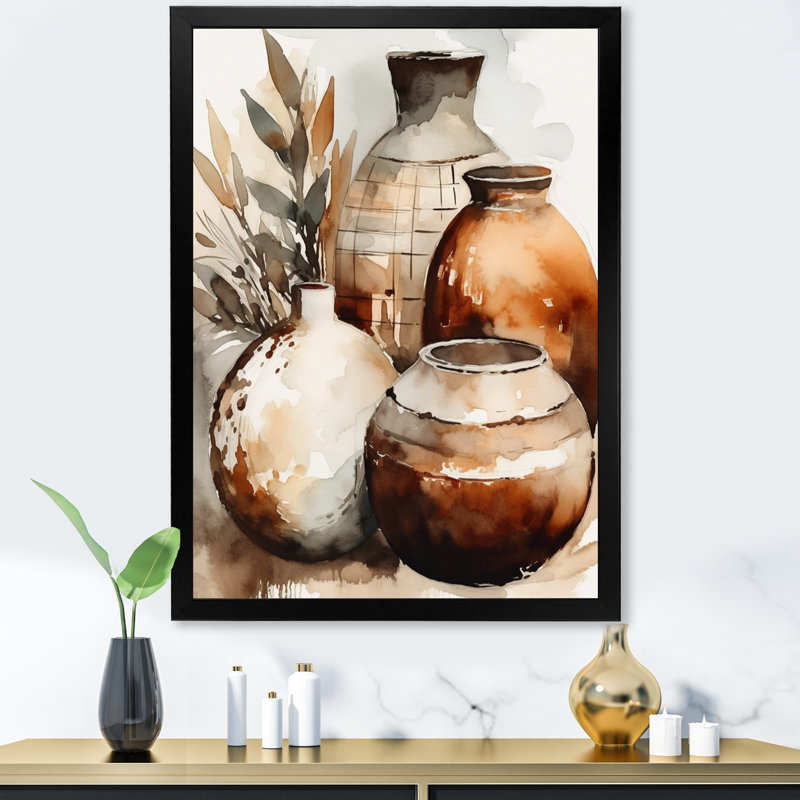 Vase en terre cuite brun et crème Kellerson, H 40 po x l 30 po, Impression encadrée, Noir
