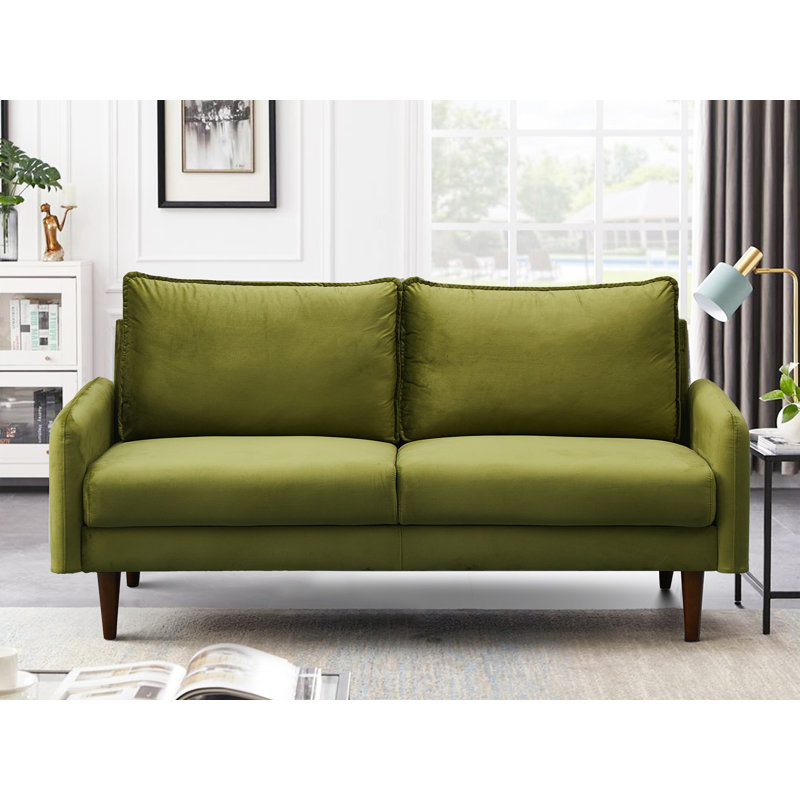 Gelsomino 70.5" Velvet Round Arm Sofa, Army Green Velvet