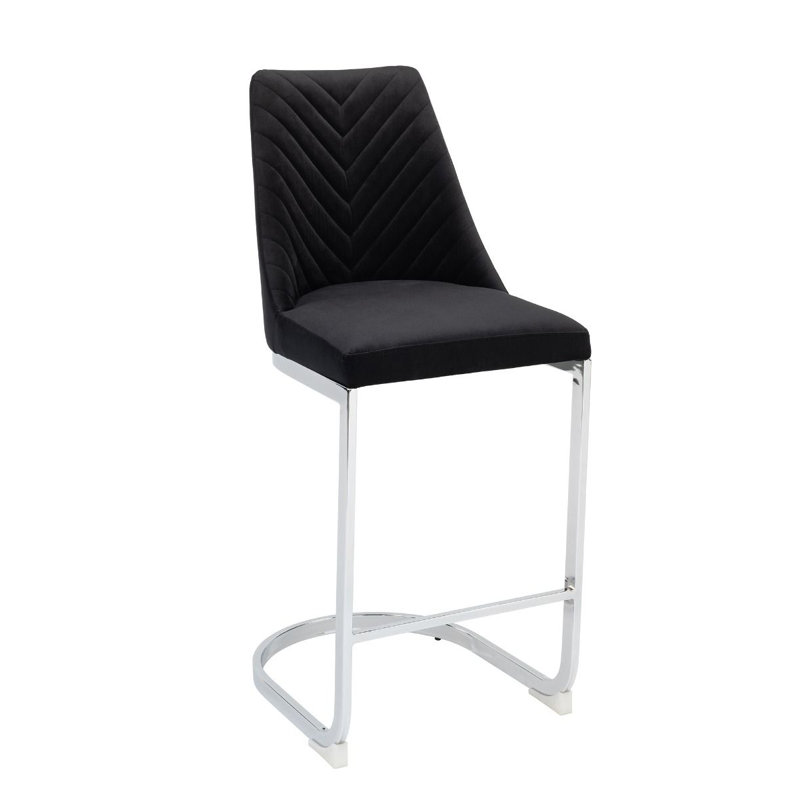 Pires Upholstered Counter Stool with Metal Frame, Black
