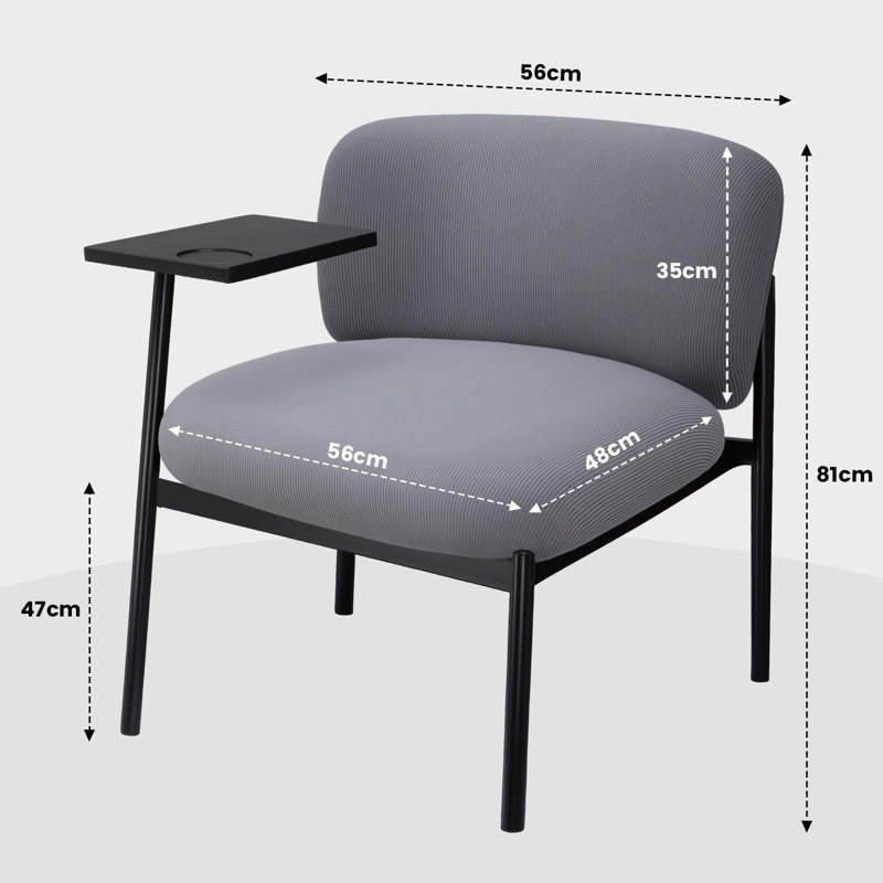 Accent Chair Fabric Modern Upholstered Tub Chairs With 180°Rotating Small Table Thick Soft Padded Seat Metal Legs Lounge Occasional Bedroom Chair