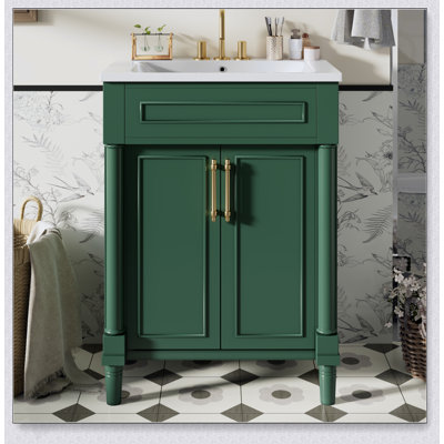 Meuble-lavabo de 24 pouces avec lavabo en céramique intégré, rangement spacieux et conception intemporelle pour les petites et moyennes salles de bain