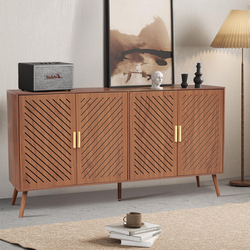 Storage Cabinet With 4 Doors, Kitchen Buffet Sideboard Cabinet,Wood Storage Organizer For Kitchen, Living Room, Dining Room,