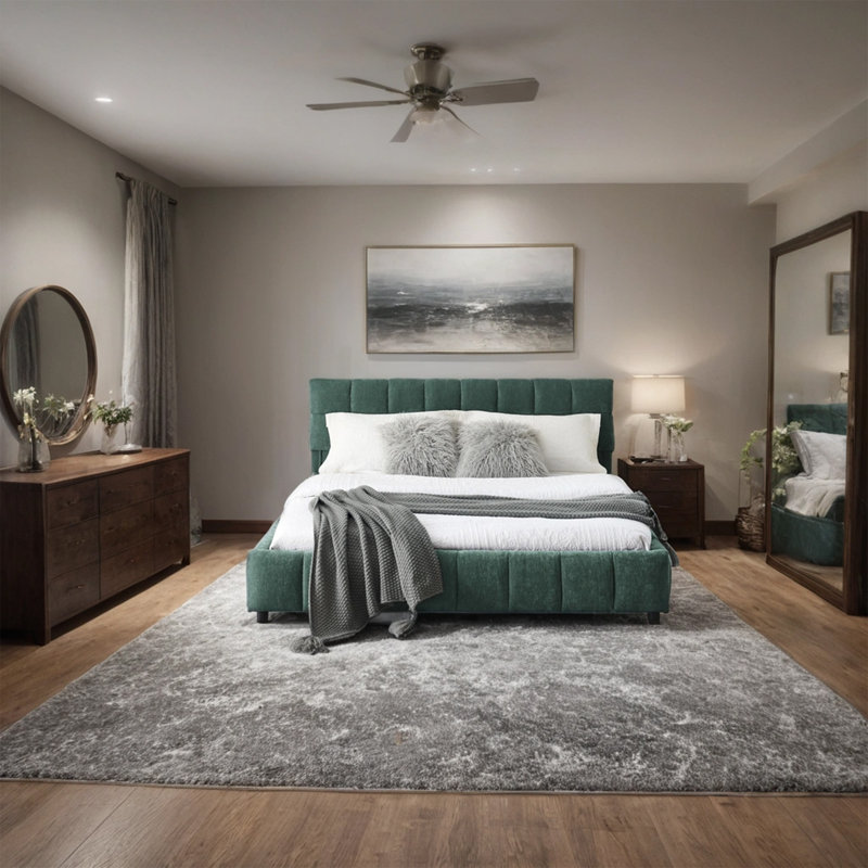 Grand lit tapissier, structure de lit rembourrée confortable, tissu chenille, avec tête de lit et base de lit solide. Avec tiroir de rangement - vert (88,5 po x 68,5 po x 31 po)