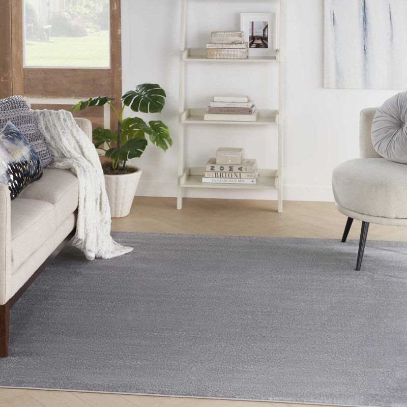 Mullican Sandy Solid Silver/Grey Easy Care Indoor/Outdoor Area Rug, Square 7'