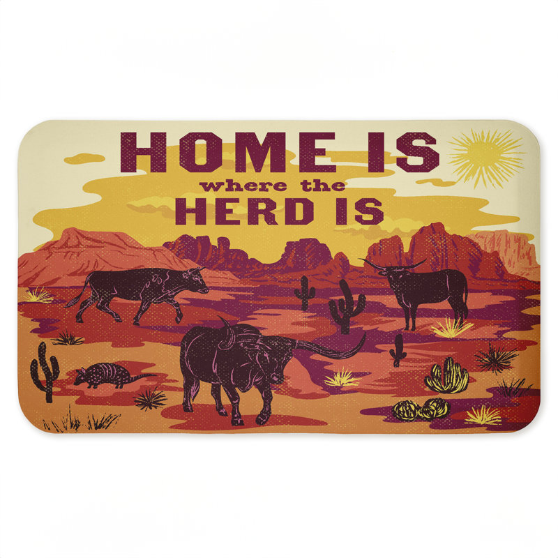 Tapis de sol anti-fatigue «Where The Herd Is», par Diane Labombarbe, 30 po x 18 po, «Where The Herd Is», scène de désert