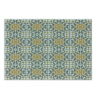Ambesonne Turkish Pattern Tempered Glass Cutting Board Scroll Tiles Pale Coffee White Taupe