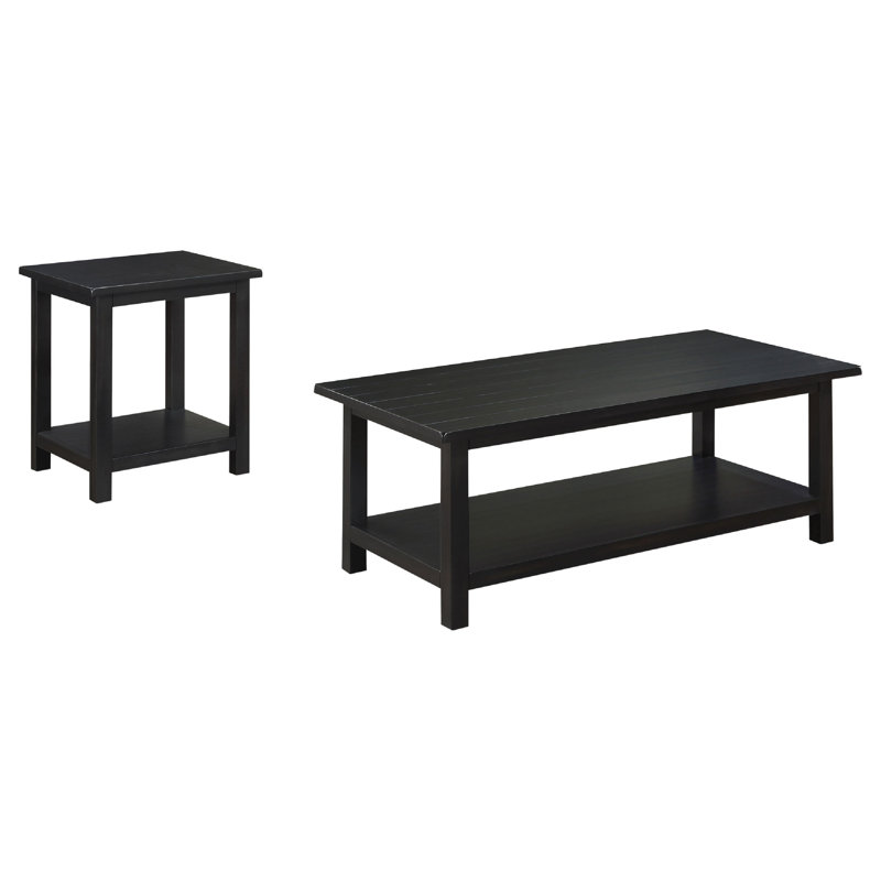 Ensemble de table basse et de table de bout avec tablette Ayne, 2 pièces, bois noir vieilli