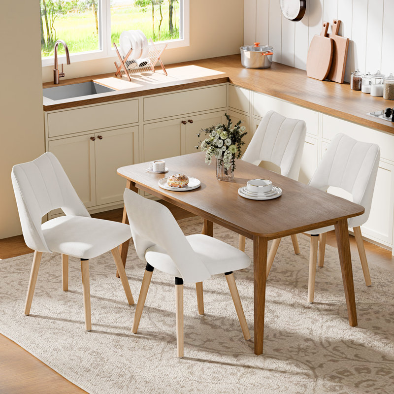 Dining Chairs, Chenille Upholstered, Hollow Back, 48cm Seat, Cream, 4