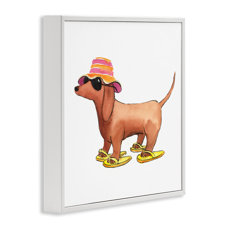 «Beach Dog Flip Flops», art de la giclée encadrée par Geoff Allen, Giclée encadrée blanc bord de mer, H 17 po x l 17 po