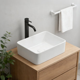 Lavabo vasque rectangulaire, lavabo de salle de bain à petit bol 16 po x 12 po, lavabo en céramique blanche au-dessus du comptoir