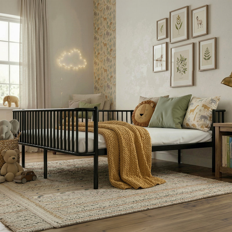 Metal Daybed with Steel Slat Support, Full Sofa Bed Frame, No Box Spring Needed, Sturdy & Space-Saving, Black, Full/Double