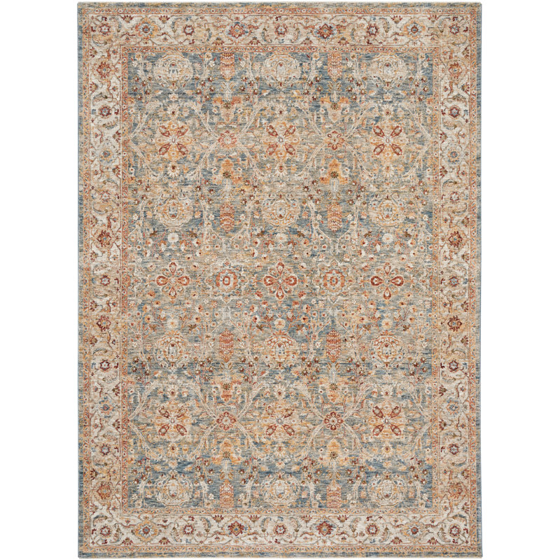 Tapis bleu à bordure Sahar, Rectangle 9 pi 3 po x 12 pi 7 po