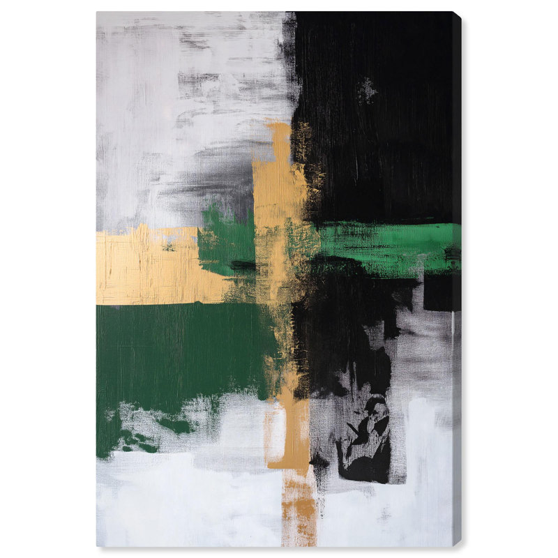 Toile dorée verte ombrée, art abstrait par Art Remedy, Toile tendue, H 30 po x l 20 po x P 1,5 po