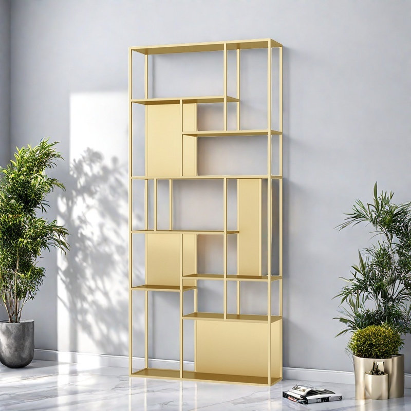 Minimalist and beautiful bookcase, Gold, (8 Shelves) 78.7"H x 35.4"W x 9.8"D
