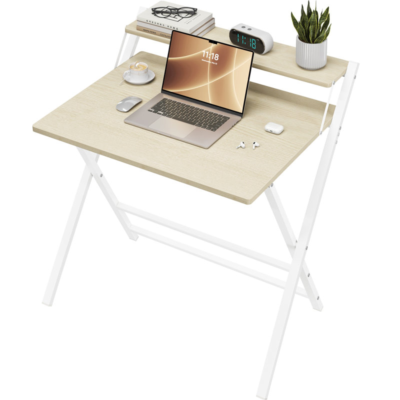 Foldable Steel Computer Desk, Light Natural/White, 90cm. H x 86.5cm. W x 60.5cm. D