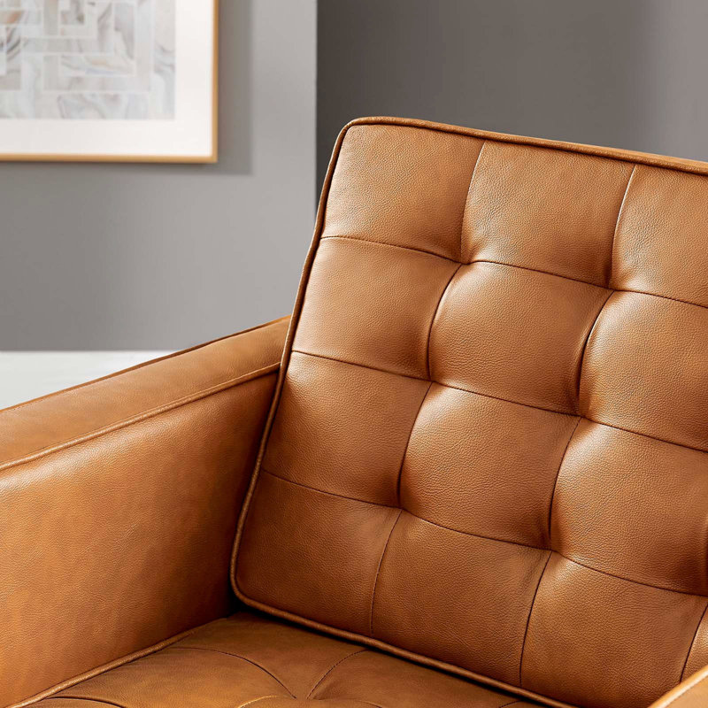 Fauteuil capitonné en cuir végétalien Loft, Simili cuir brun clair