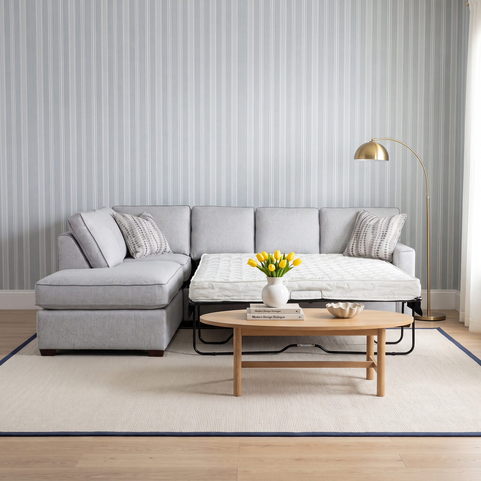 Frye Sleeper Sectional, Elite Ivory; 0321-91, Frost White, Left Hand Facing
