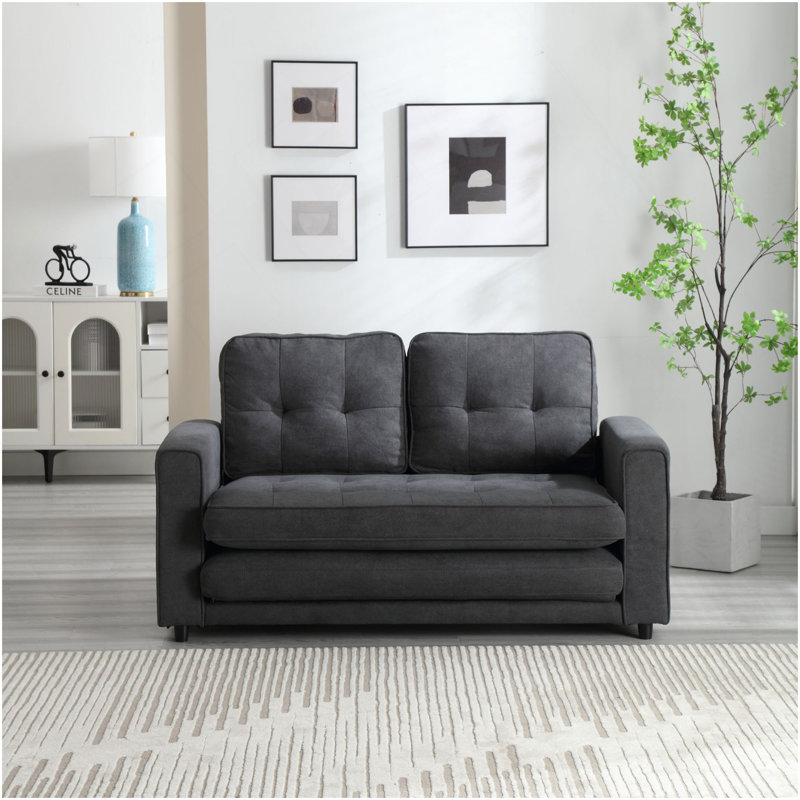 3 Fold Sofa,Convertible Futon Couch Sleeper Sofabed,Space Saving Loveseat,Pull Out Couch Bed For Living Room,Dark Grey & Light Grey & Beige,Velvet Linen Fabric