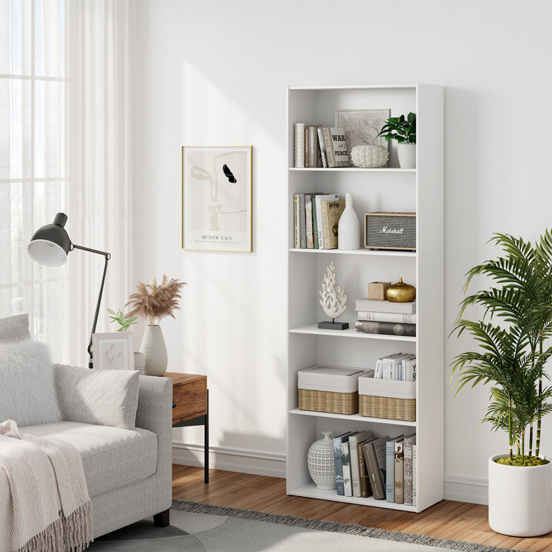 Gethers Modern 67" H x 23.5" W 5-Shelf Storage Bookcase, White