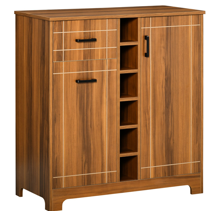 6 bouteilles de vin - armoire avec buffet, tiroir brun et porte-verres