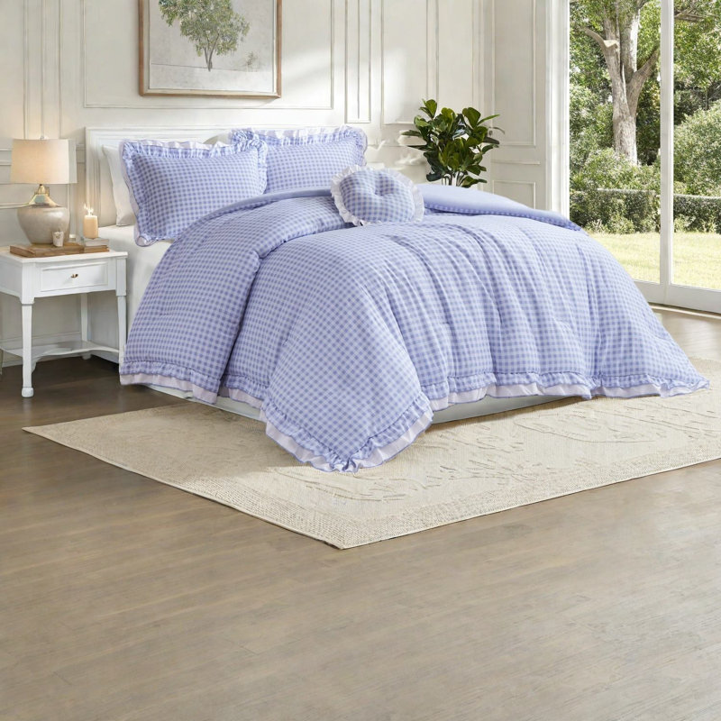 Romantic Blue Bedding Set, Soft Microfiber Comforter For Cozy Bedroom