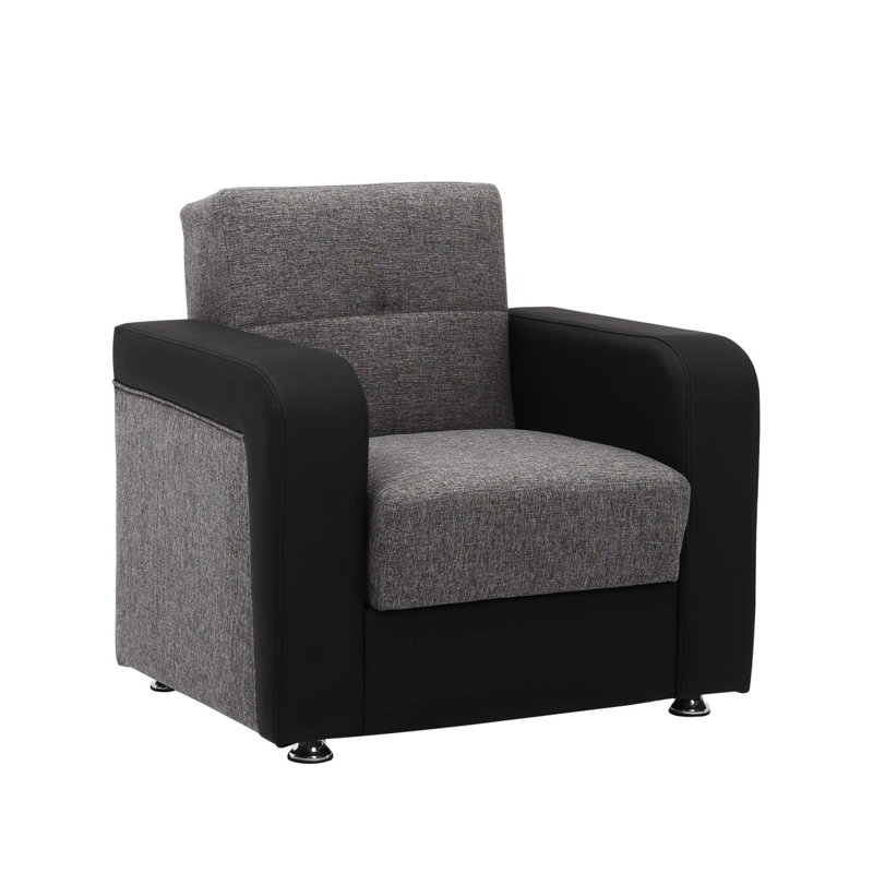 Fauteuil convertible rembourré avec rangement de la collection Modern Concorde, Chenille noir / gris