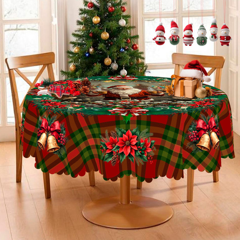 Nappe père Noël avec motif à carreaux rond 180 x 180 cm, 70 po rond