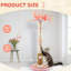 Arbre à chat à griffes haut, base en bois massif à griffer robuste, poteau en sisal de 3,5 po, jouet à boules suspendues, brosse d'auto-toilettage