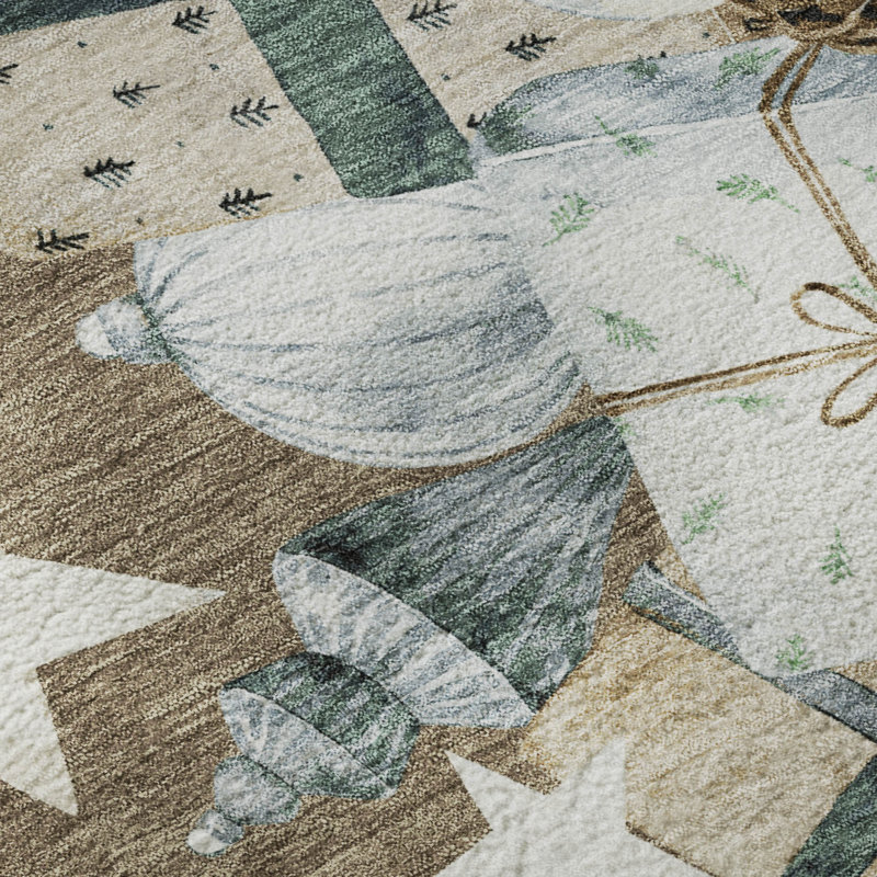 Premium Machine Washable Castillon AMF1825 Stars and Presents Holiday Rug, Rectangle 1'8" x 2'6"