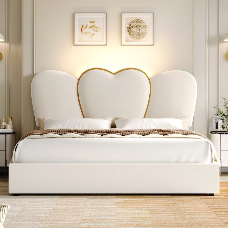 Kraus Velvet Upholstered Platform Storage Bed with LED Lights, Queen