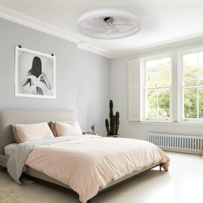 Frauly 19.7 Inch Led Enclosed Low Profile Ceiling Fan With Light, Light Kit; Remote Control, White