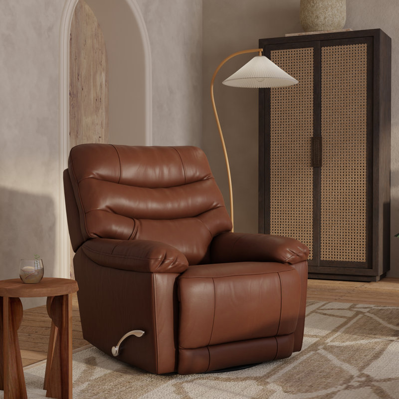 Morris Swivel Glider Recliner with Manual Footrest, Pecan