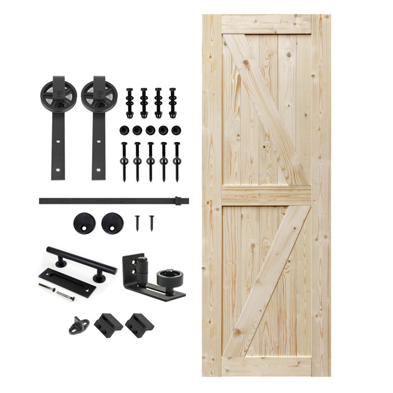 Natural Spruce 32in Paneled Barn Door with Installation Kit