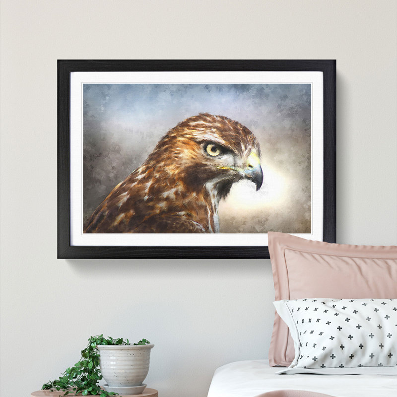 Hawk - Picture Frame Painting Print, 24cm H x 33cm W x 2cm D, Black Framed
