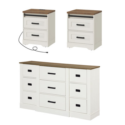 Ensemble de commode et de table de chevet 9 tiroirs 3 pièces Laziza