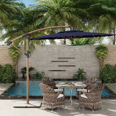 10Ft Faux Wood Cantilever Umbrella(Base Not Included)
