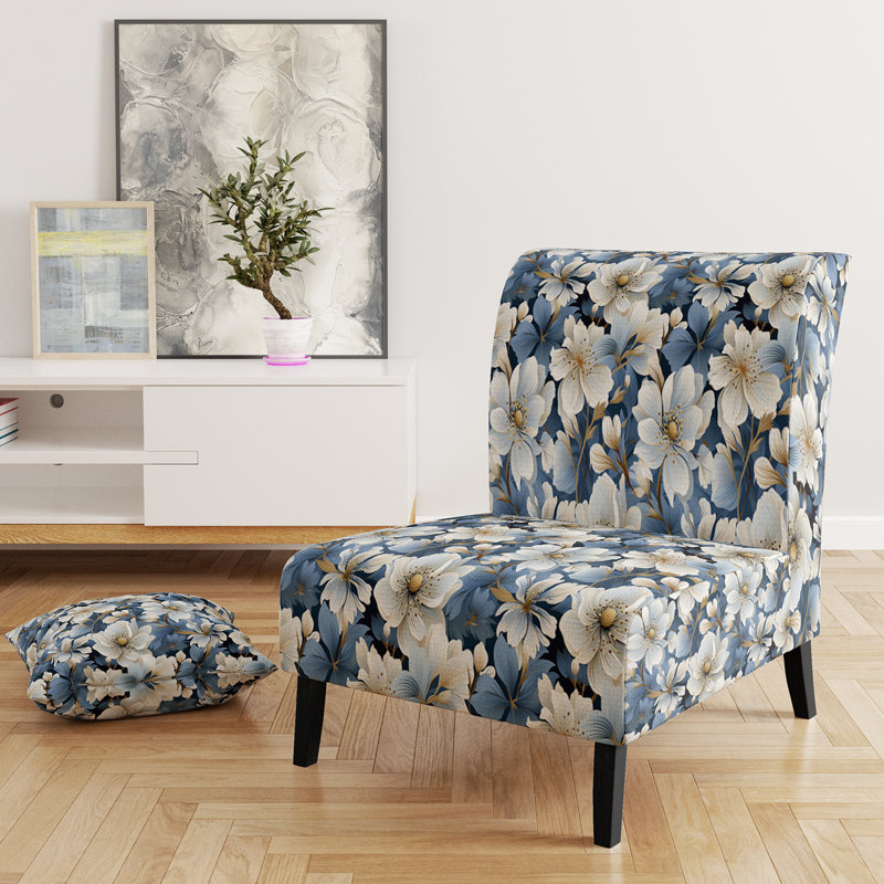 Fauteuil de chambre bleu rembourré à motif floral III