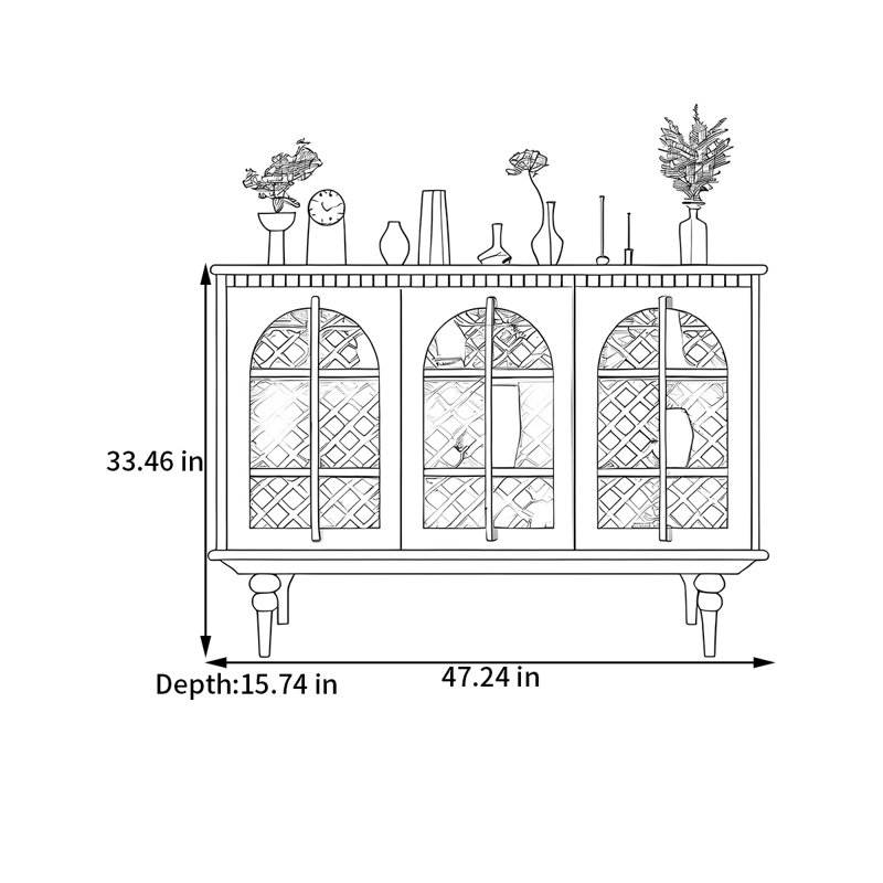 Buffet de rangement de style rétro français, Crème, crème