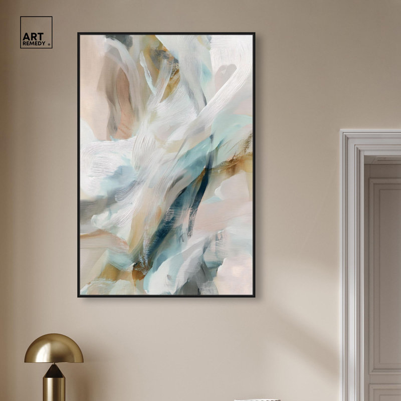 «Whispering Colors I», art abstrait vert par , H 46 po x l 31 po, Cadre flottant noir