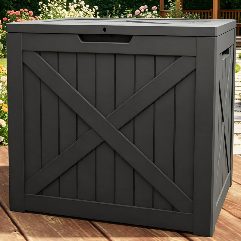 Coffre de terrasse en résine résistant à l'eau 38 gallons, coffre de rangement en résine résistant aux intempéries, grande capacité verrouillable, banc de rangement extérieur polyvalent