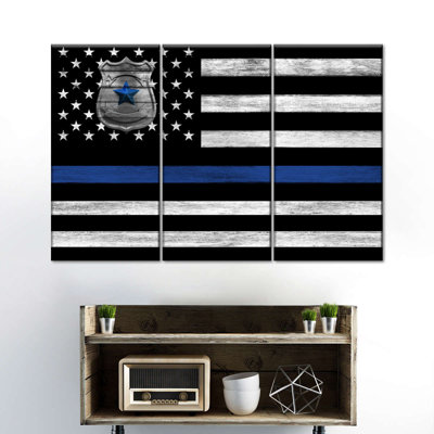 Police, ligne bleue, drapeau des États-Unis sur toile, ensemble de 3 pièces