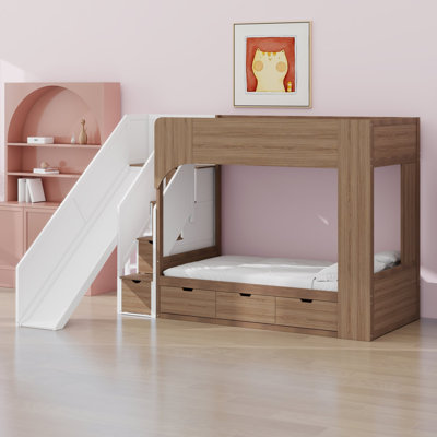 bunk bed with slide and storage stairs offers space-saving organization and playful daily function