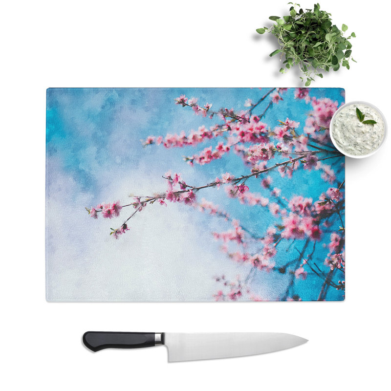 Delicate Cherry Blossom Tree Painting Chopping Board, 20cm W x 28.5cm L