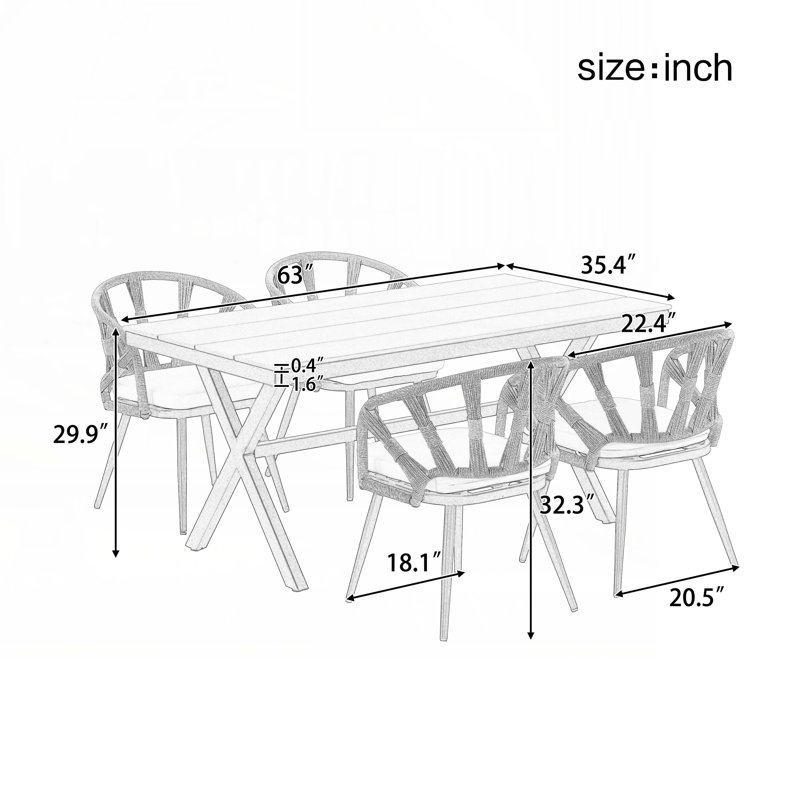 Ensemble repas d'extérieur avec chaises en rotin PE et table en bois et plastique, Jaune foncé