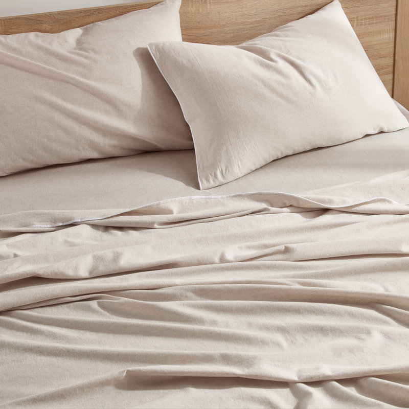 Queen Beige Cotton and Linen 4-Piece Sheet Set