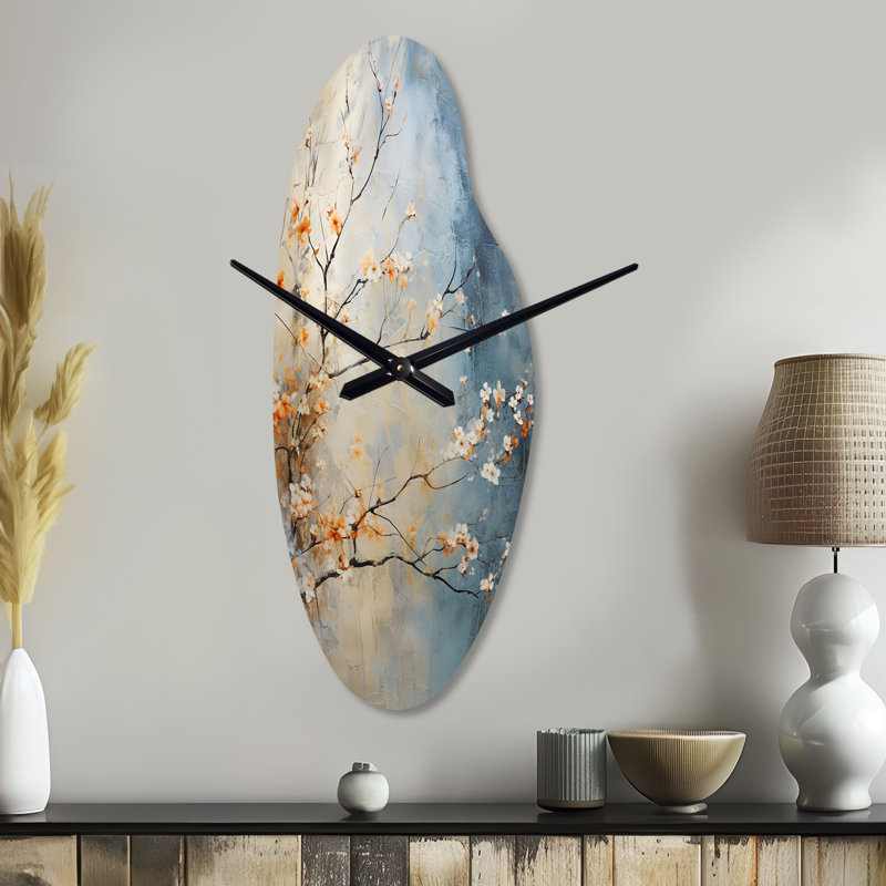 Horloge murale orange érable bleu sarcelle incandescente III - horloge asymétrique en métal, horloge murale orange, Moyenne