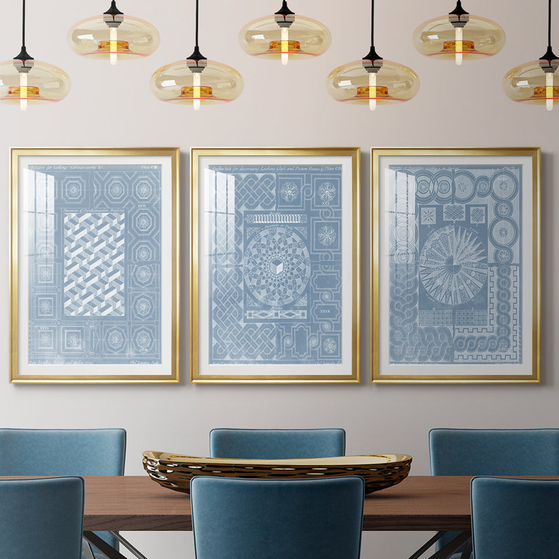 Elements for Design I  -Custom Framed  Premium Print W Matt - 3 Pieces, 27" H x 39" W, Gold