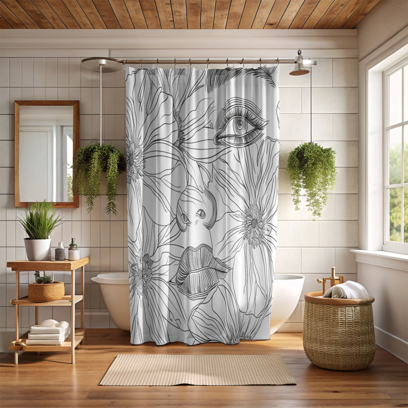 Rideaux de douche standard 1 pièce Simple Floral Face, H 74 po x l 71 po
