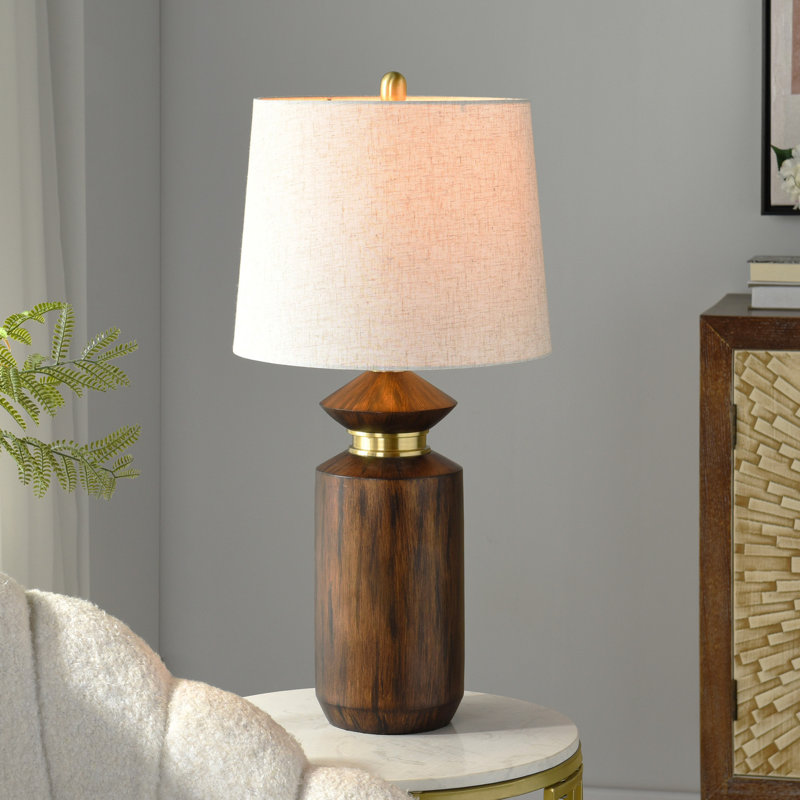 Lampe de table Jean - abat-jour avoine clair, Acajou et or