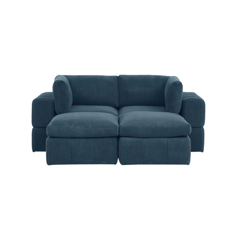 Laurynn 79" Wide Sleeper Sofa & Chaise with Ottoman, Dark Blue Corduroy